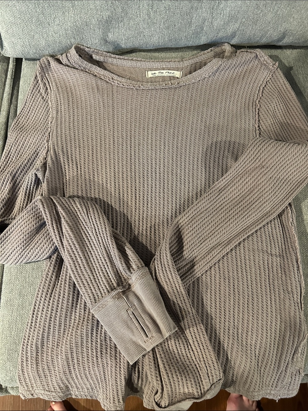 Free People Waffle Knit Scoop Neck Sweater in Taupe Mauve